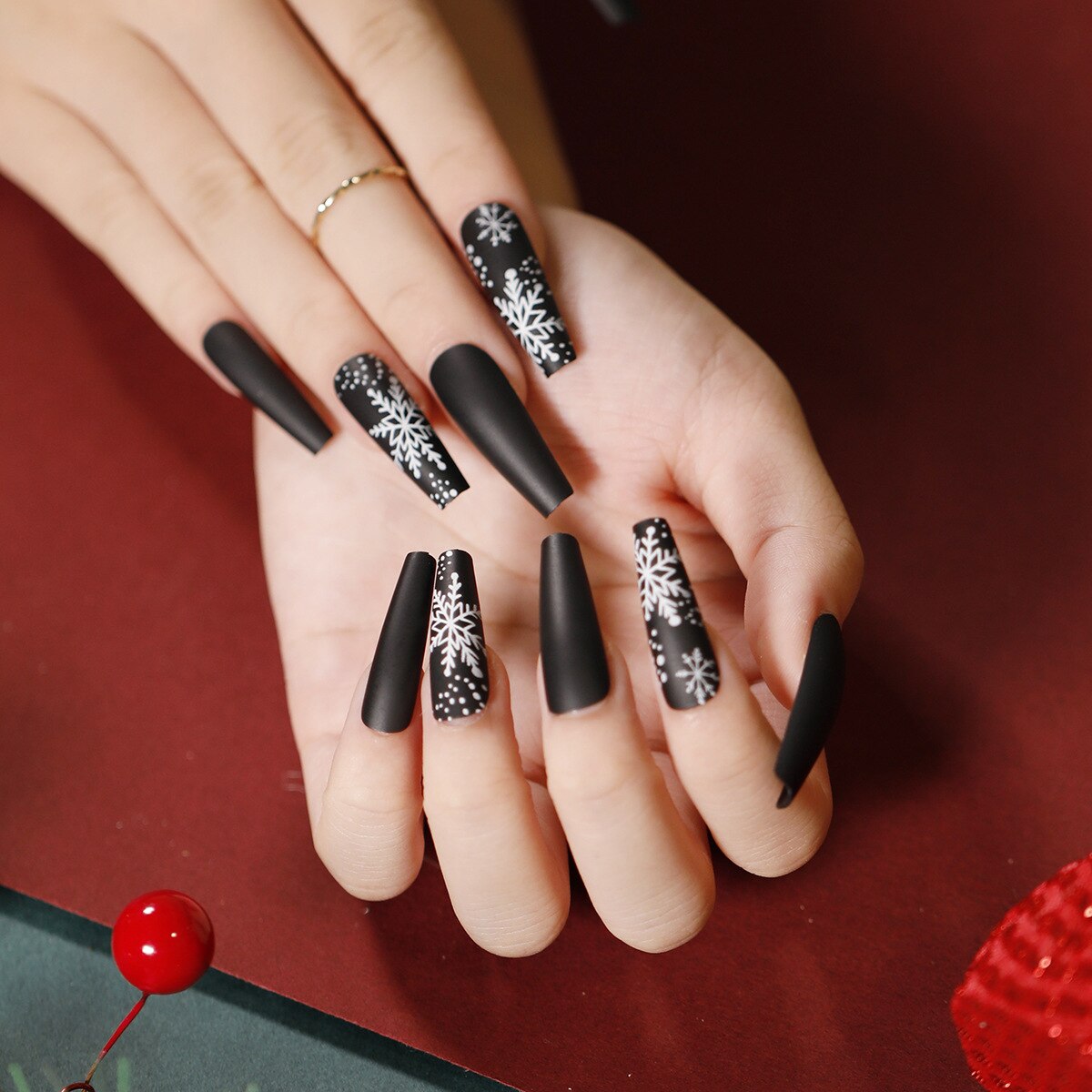 24Pcs Marble Gradient Long Coffin False Nails Full Cover Nail Tips Press Glue Detachable Wearable Gold Foil Ballerina Fake Nails