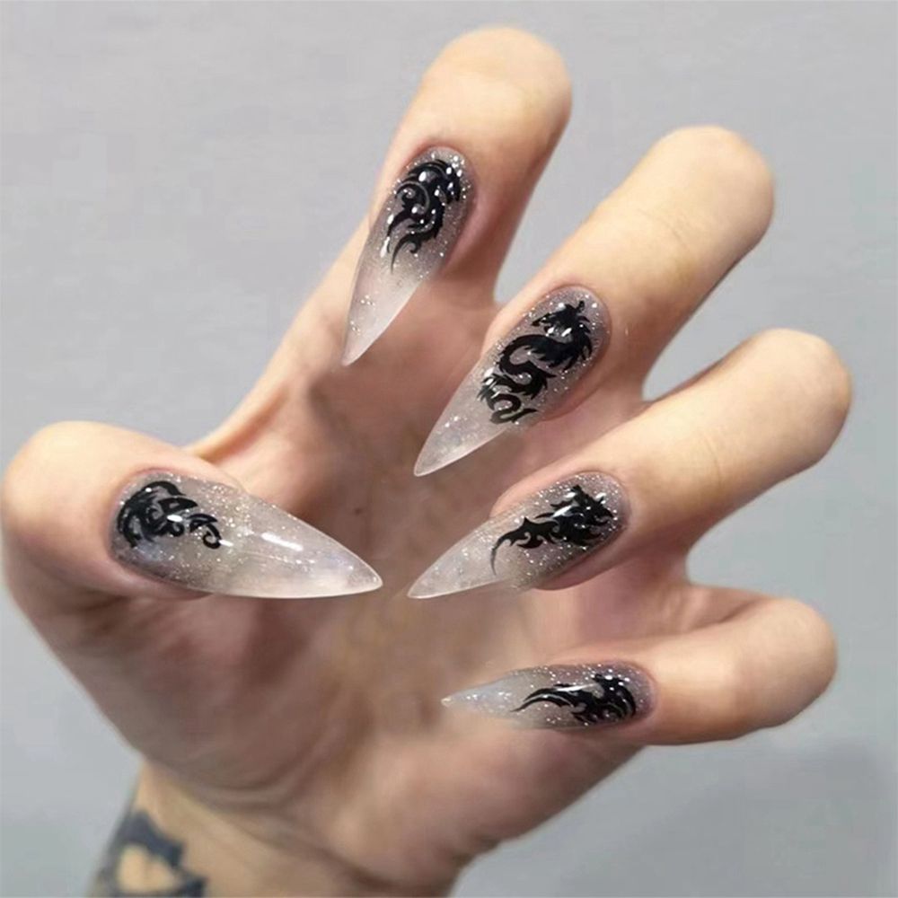 24Pcs Oval Head False Nails Almond Artificial Fake Nails With Glue Full Cover Nail Tips Press On Nails DIY Manicure Tools
