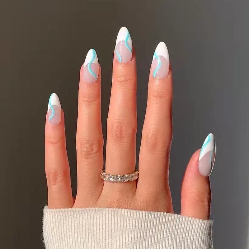 24Pcs/Set Fake Nails With Glue Full Cover Nail Tips Press On Med Nails DIY Manicure Oval Head False Nails Pink Almond Artificial