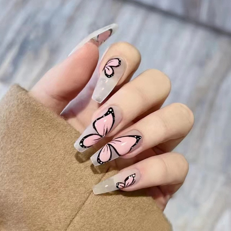 24Ps Childlike Fake Nails With Glue Cute Kawaii Personality Stick On Nails False Girls Short Press On Nail Art DIY Manicure Tool