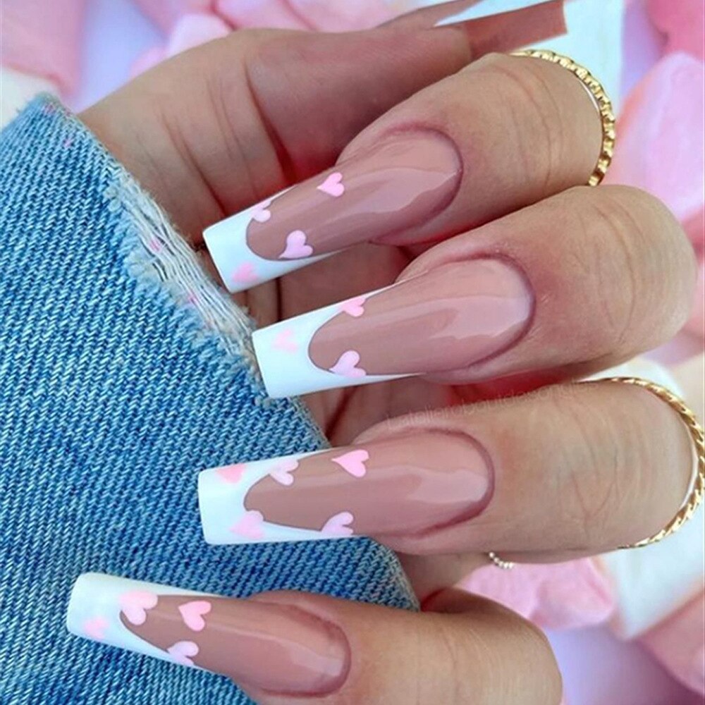 24pcs Removeable False Nails with Glue Ballet Nails with Designs Gradient Shinny Brown Press on Nails Coffin Glitter Fake Nails