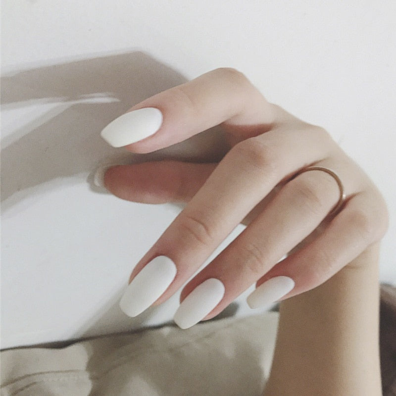 24pcs/box Printing Nails Patch MidLength Fake Nails With Design Full Cover Acrylic Press On Nails Long Artifical Nails With Glue