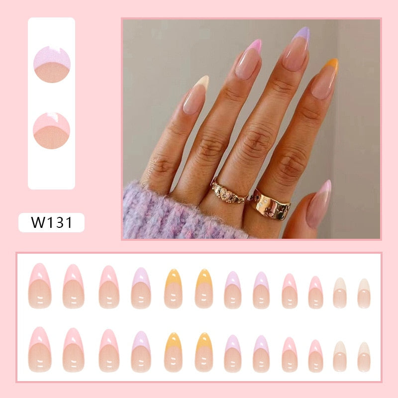 Halloween Press on Fake Nail Set Art Black French Tip Full Cover Coffin Acrylic Short Press-on Pressure False Nails Tips 24pcs