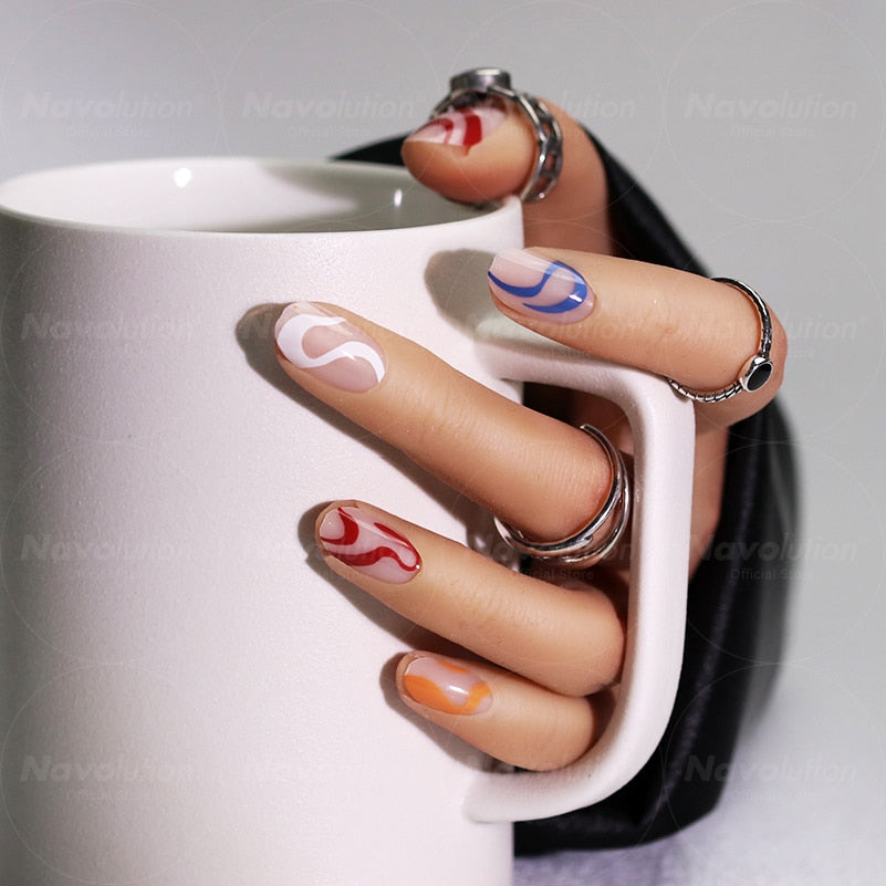 Navolution 24Pcs/Set DIY Manicure Wearable Fake Nails press on Detachable Finished Fingernails Ballet Square Head Almond Short