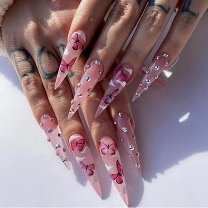 1Kit Gradient Ramp Purple Nail Tips Long Square Ballerina Luxury Nail Decoration With Rhinestones Home DIY Press On Coffin Nails