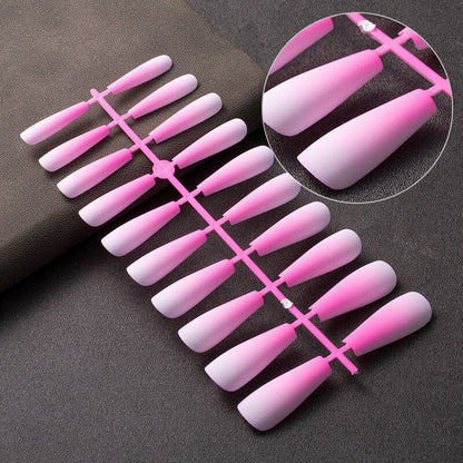 1Kit Gradient Ramp Purple Nail Tips Long Square Ballerina Luxury Nail Decoration With Rhinestones Home DIY Press On Coffin Nails