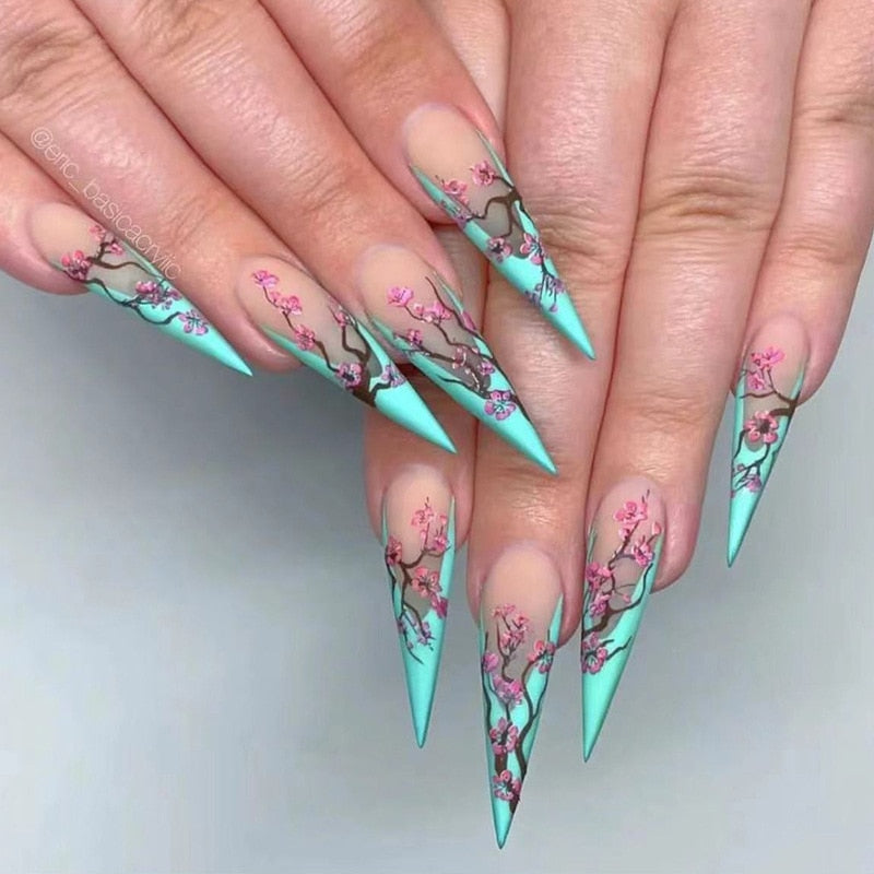 1Kit Gradient Ramp Purple Nail Tips Long Square Ballerina Luxury Nail Decoration With Rhinestones Home DIY Press On Coffin Nails