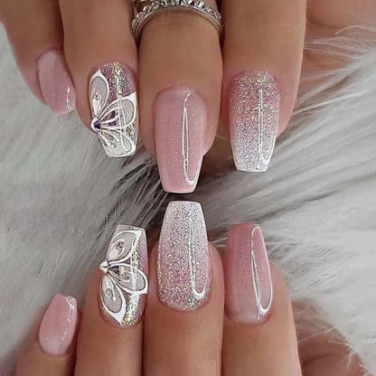 1Kit Gradient Ramp Purple Nail Tips Long Square Ballerina Luxury Nail Decoration With Rhinestones Home DIY Press On Coffin Nails