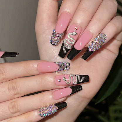 1Kit Gradient Ramp Purple Nail Tips Long Square Ballerina Luxury Nail Decoration With Rhinestones Home DIY Press On Coffin Nails