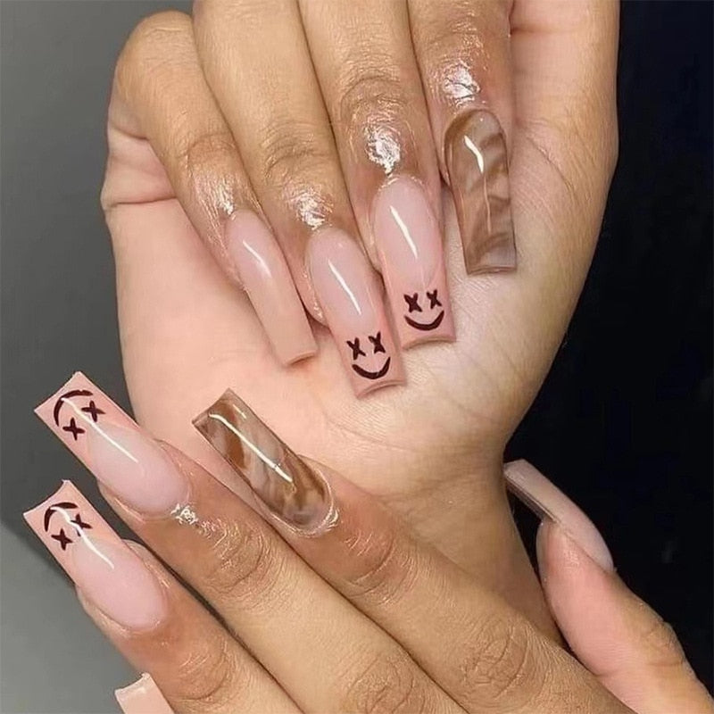 1Kit Gradient Ramp Purple Nail Tips Long Square Ballerina Luxury Nail Decoration With Rhinestones Home DIY Press On Coffin Nails