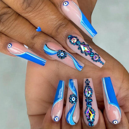 1Kit Gradient Ramp Purple Nail Tips Long Square Ballerina Luxury Nail Decoration With Rhinestones Home DIY Press On Coffin Nails