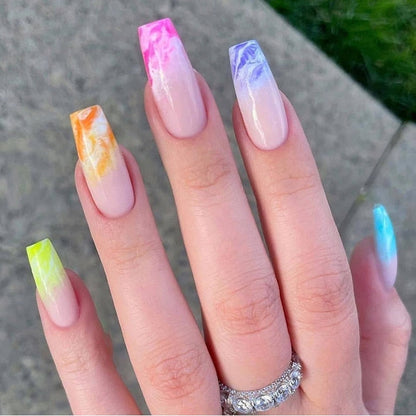 1Kit Gradient Ramp Purple Nail Tips Long Square Ballerina Luxury Nail Decoration With Rhinestones Home DIY Press On Coffin Nails