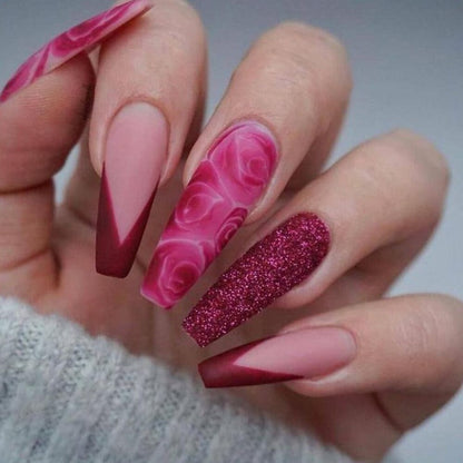 1Kit Gradient Ramp Purple Nail Tips Long Square Ballerina Luxury Nail Decoration With Rhinestones Home DIY Press On Coffin Nails