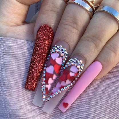 1Kit Gradient Ramp Purple Nail Tips Long Square Ballerina Luxury Nail Decoration With Rhinestones Home DIY Press On Coffin Nails