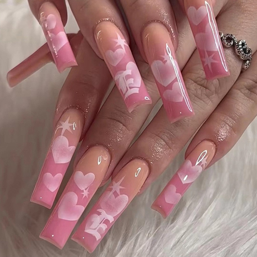 2024 Gradient Fake Nails Press on Nail Diamond Cross Art Long Tips False Forms with Glue Stick Stickers Reusable Set