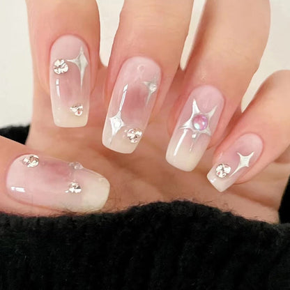 2024 Gradient Fake Nails Press on Nail Diamond Cross Art Long Tips False Forms with Glue Stick Stickers Reusable Set