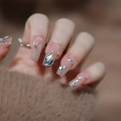 2024 Gradient Fake Nails Press on Nail Diamond Cross Art Long Tips False Forms with Glue Stick Stickers Reusable Set