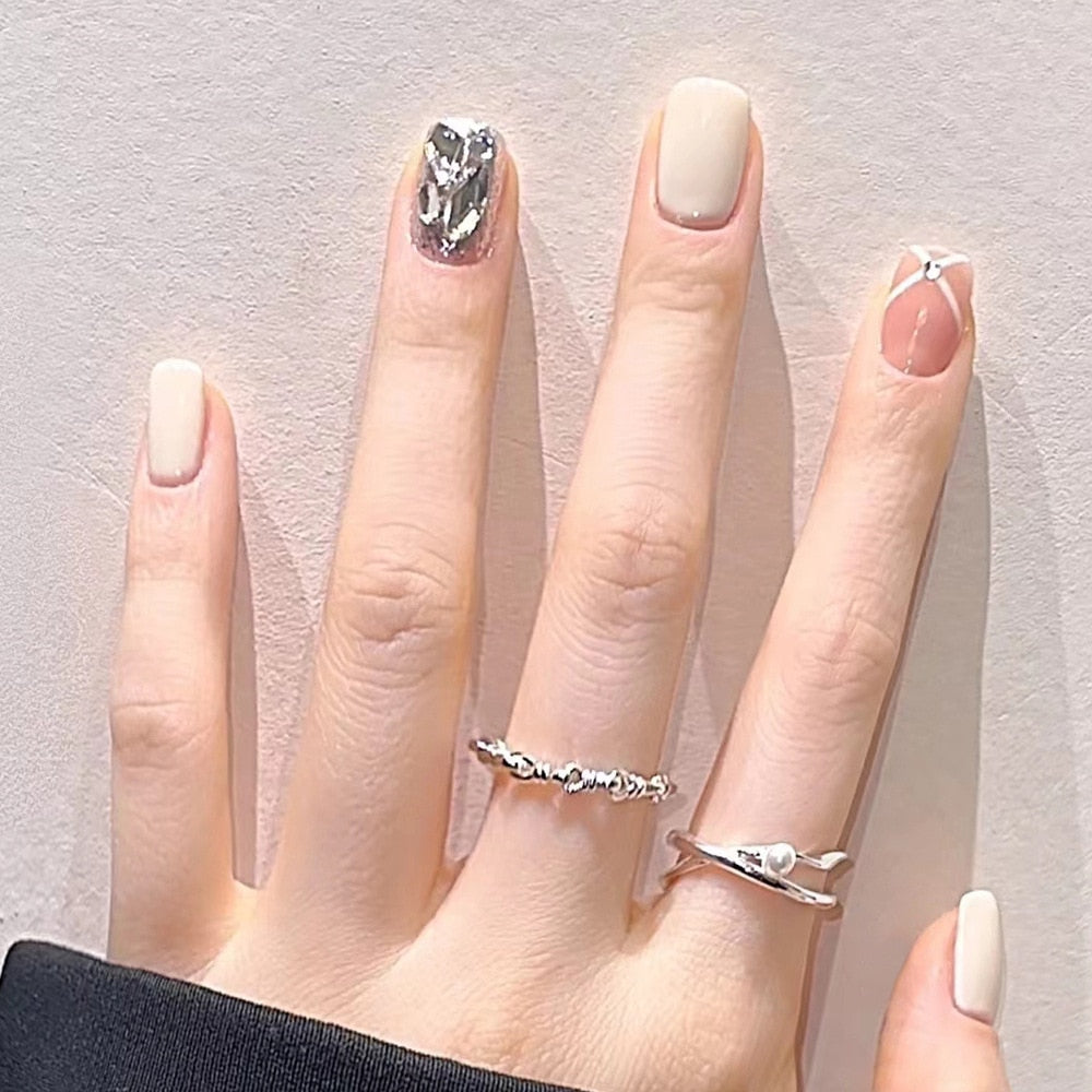 2024 Gradient Fake Nails Press on Nail Diamond Cross Art Long Tips False Forms with Glue Stick Stickers Reusable Set