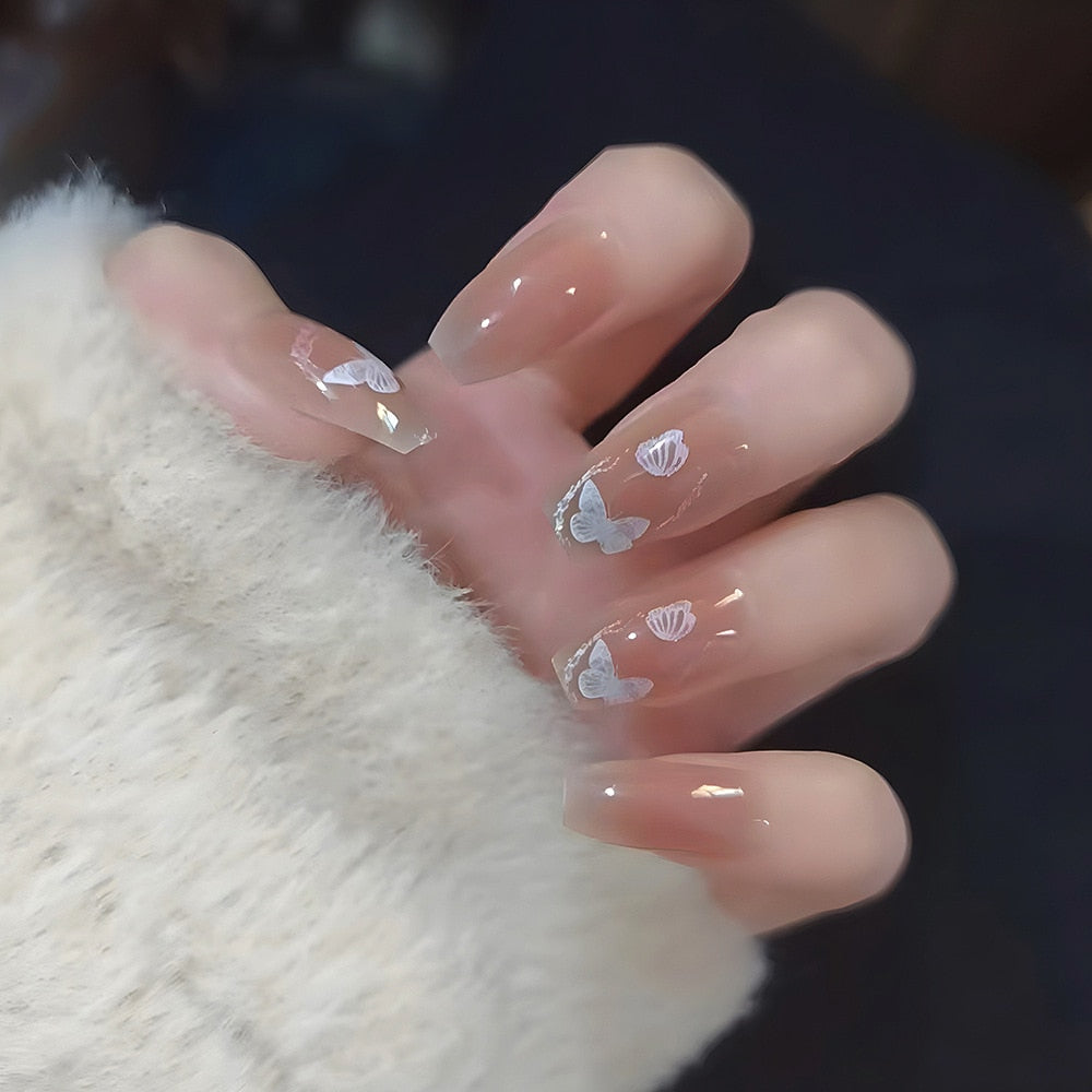 2024 Gradient Fake Nails Press on Nail Diamond Cross Art Long Tips False Forms with Glue Stick Stickers Reusable Set