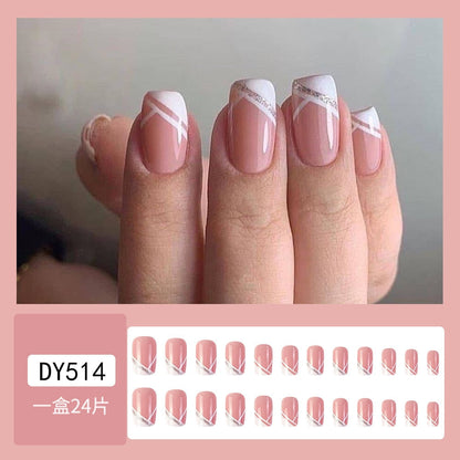 2024 Gradient Fake Nails Press on Nail Diamond Cross Art Long Tips False Forms with Glue Stick Stickers Reusable Set