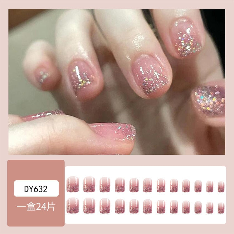 2024 Gradient Fake Nails Press on Nail Diamond Cross Art Long Tips False Forms with Glue Stick Stickers Reusable Set