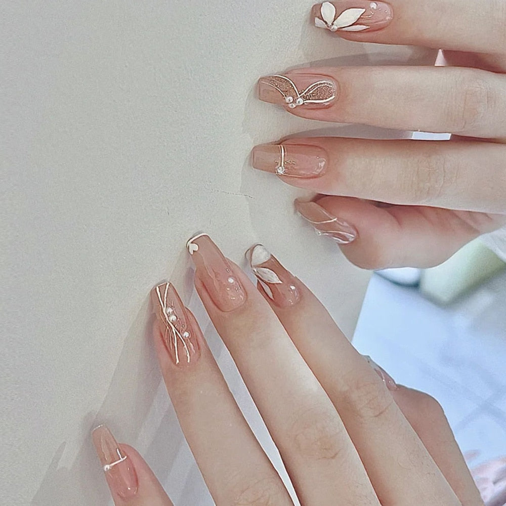 2024 Gradient Fake Nails Press on Nail Diamond Cross Art Long Tips False Forms with Glue Stick Stickers Reusable Set