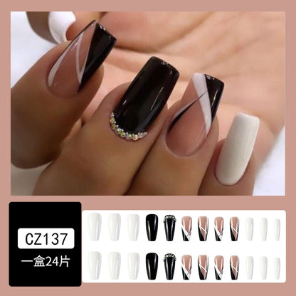 2024 Gradient Fake Nails Press on Nail Diamond Cross Art Long Tips False Forms with Glue Stick Stickers Reusable Set