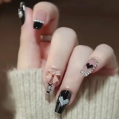 2024 Gradient Fake Nails Press on Nail Diamond Cross Art Long Tips False Forms with Glue Stick Stickers Reusable Set