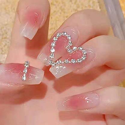 2024 Gradient Fake Nails Press on Nail Diamond Cross Art Long Tips False Forms with Glue Stick Stickers Reusable Set