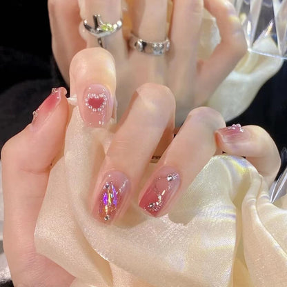 2024 Gradient Fake Nails Press on Nail Diamond Cross Art Long Tips False Forms with Glue Stick Stickers Reusable Set