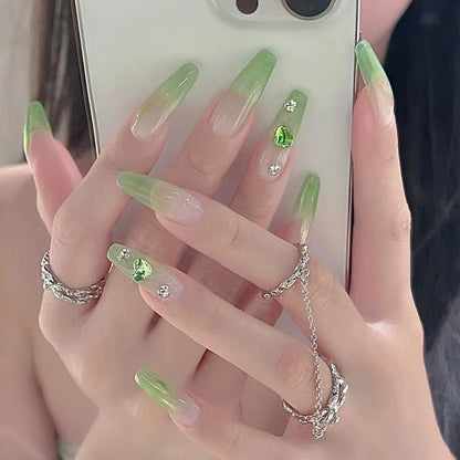 2024 Gradient Fake Nails Press on Nail Diamond Cross Art Long Tips False Forms with Glue Stick Stickers Reusable Set