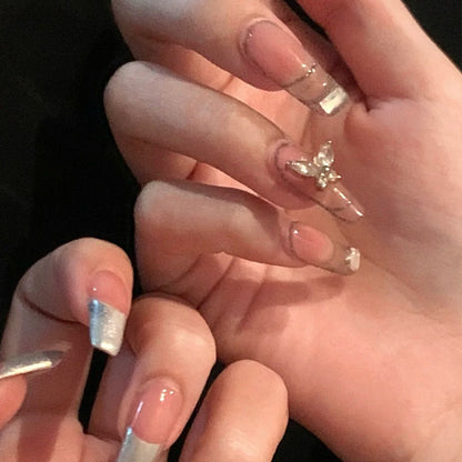 2024 Gradient Fake Nails Press on Nail Diamond Cross Art Long Tips False Forms with Glue Stick Stickers Reusable Set