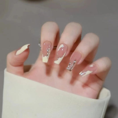 2024 Gradient Fake Nails Press on Nail Diamond Cross Art Long Tips False Forms with Glue Stick Stickers Reusable Set