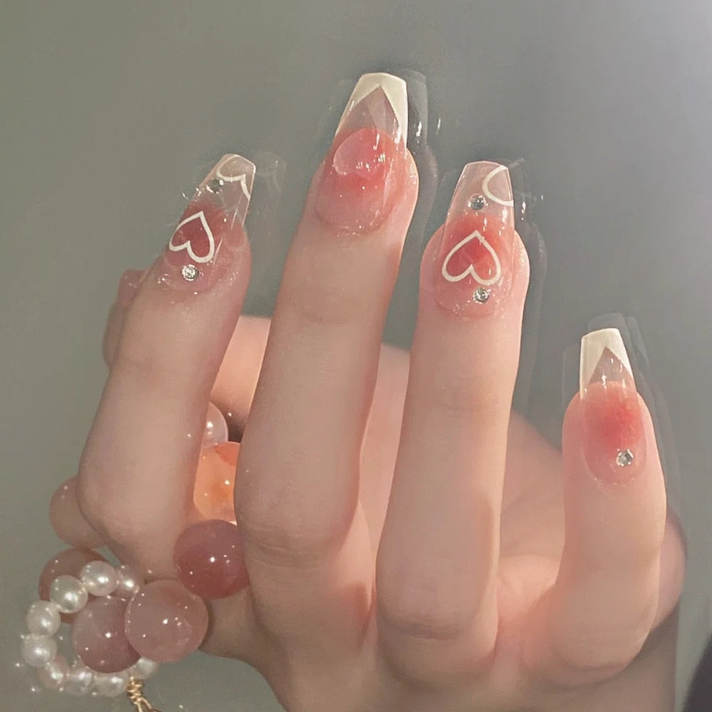 2024 Gradient Fake Nails Press on Nail Diamond Cross Art Long Tips False Forms with Glue Stick Stickers Reusable Set