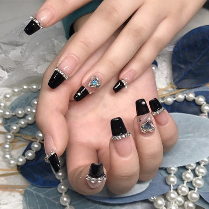 2024 Gradient Fake Nails Press on Nail Diamond Cross Art Long Tips False Forms with Glue Stick Stickers Reusable Set