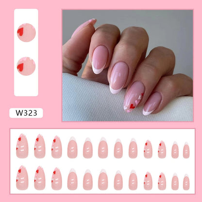2024 New Cute Cat Printed Fake Nails Almond Head Full Cover Press on FIngernails Cartton Pink Acrylic Nail Art Tips for Girls