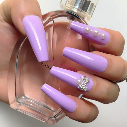 24 Pcs Pink False Nail Tips Women Wearable Fake Press on Nails With Pearl Diamond Full Cover Artificial Nails Custom Made
