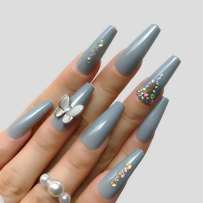 24 Pcs Pink False Nail Tips Women Wearable Fake Press on Nails With Pearl Diamond Full Cover Artificial Nails Custom Made