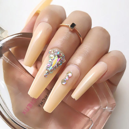 24 Pcs Pink False Nail Tips Women Wearable Fake Press on Nails With Pearl Diamond Full Cover Artificial Nails Custom Made