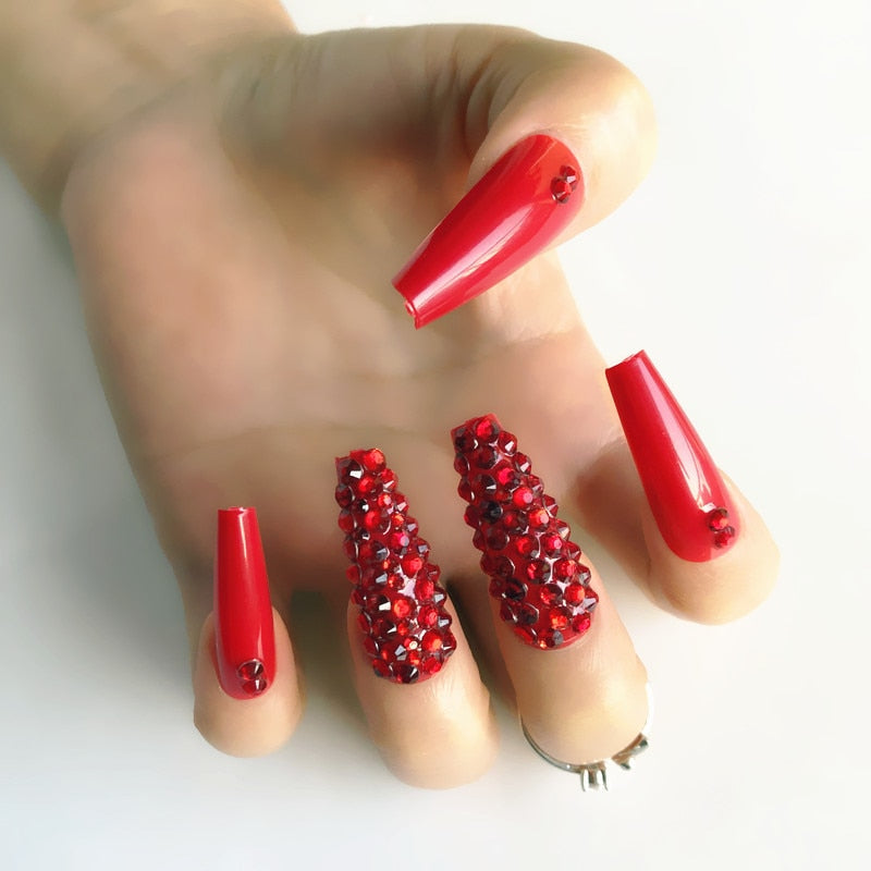 24 Pcs Pink False Nail Tips Women Wearable Fake Press on Nails With Pearl Diamond Full Cover Artificial Nails Custom Made