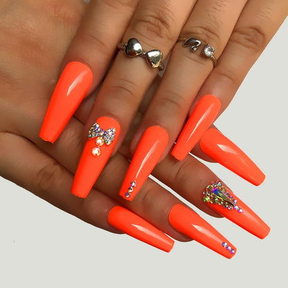 24 Pcs Pink False Nail Tips Women Wearable Fake Press on Nails With Pearl Diamond Full Cover Artificial Nails Custom Made