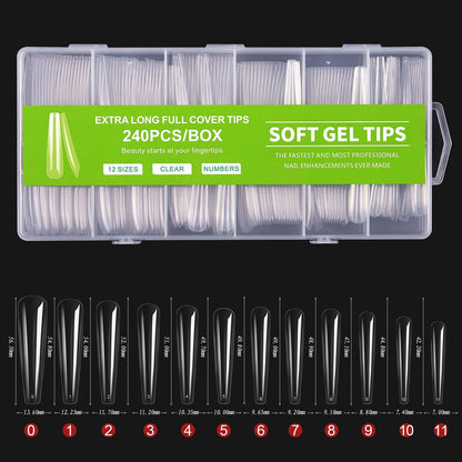 240pcs Long Half Extra False Nail XXXL Full Cover Nail Tips Transparent Press on Acrylic Salon Supply False Nails Nail Art Tool