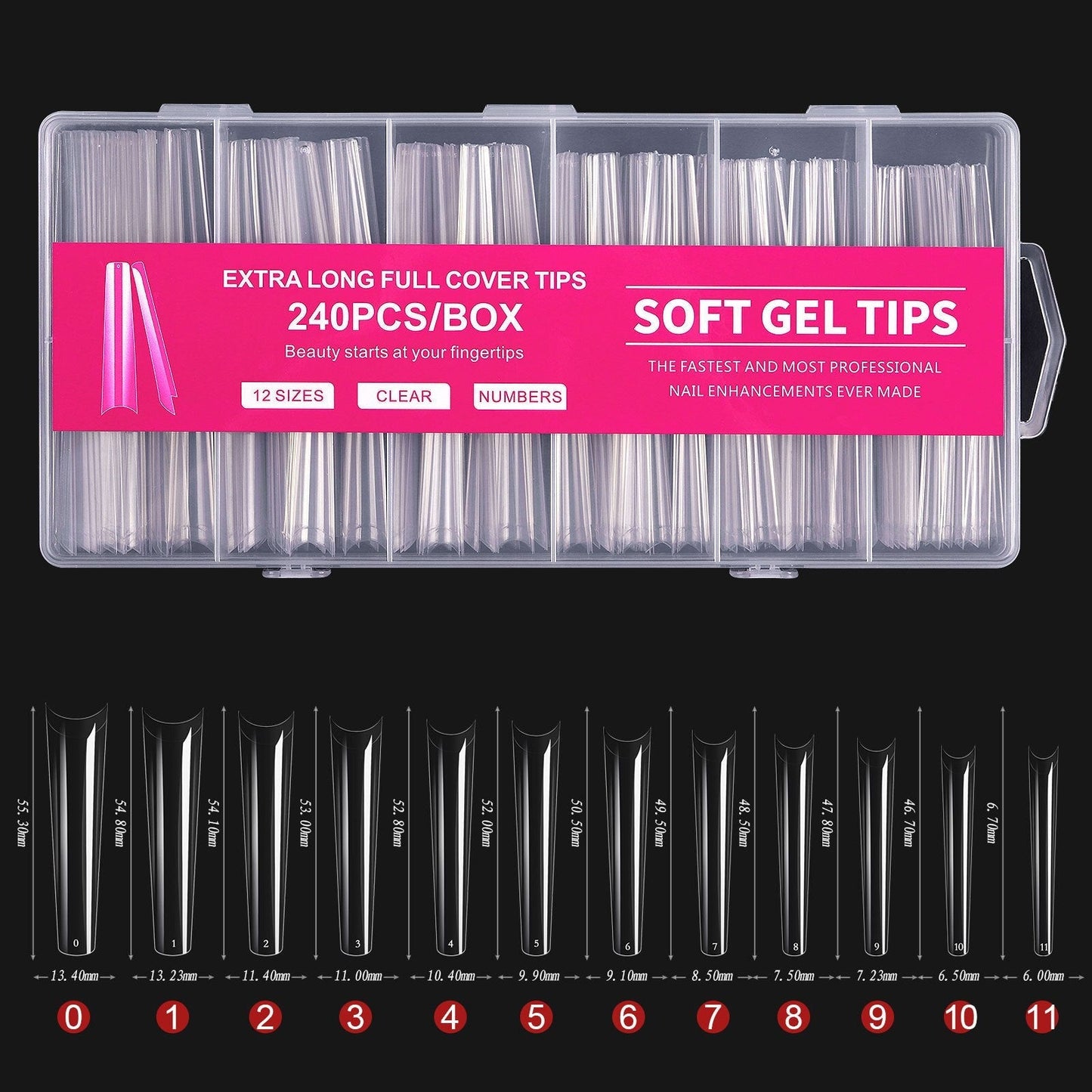 240pcs Long Half Extra False Nail XXXL Full Cover Nail Tips Transparent Press on Acrylic Salon Supply False Nails Nail Art Tool