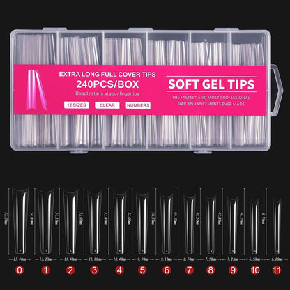 240pcs Long Half Extra False Nail XXXL Full Cover Nail Tips Transparent Press on Acrylic Salon Supply False Nails Nail Art Tool