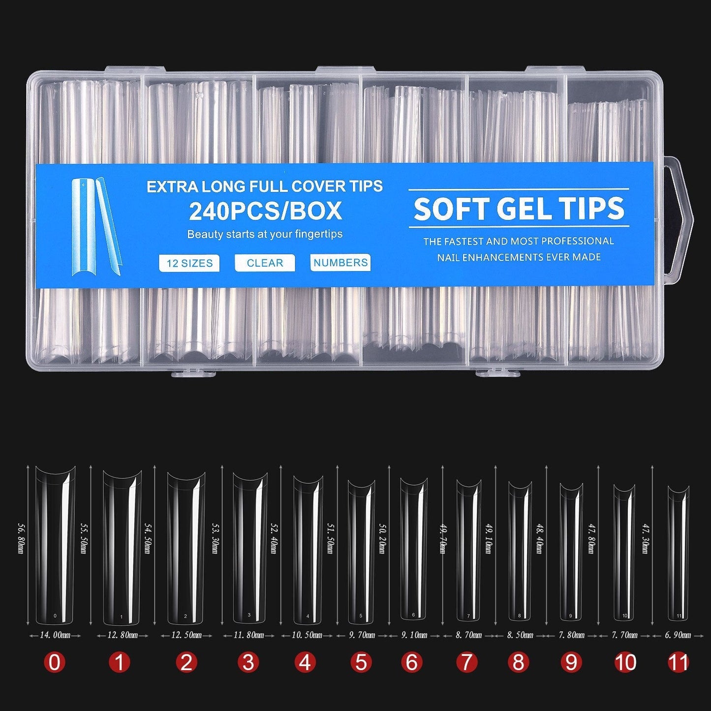 240pcs Long Half Extra False Nail XXXL Full Cover Nail Tips Transparent Press on Acrylic Salon Supply False Nails Nail Art Tool