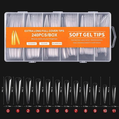 240pcs Long Half Extra False Nail XXXL Full Cover Nail Tips Transparent Press on Acrylic Salon Supply False Nails Nail Art Tool
