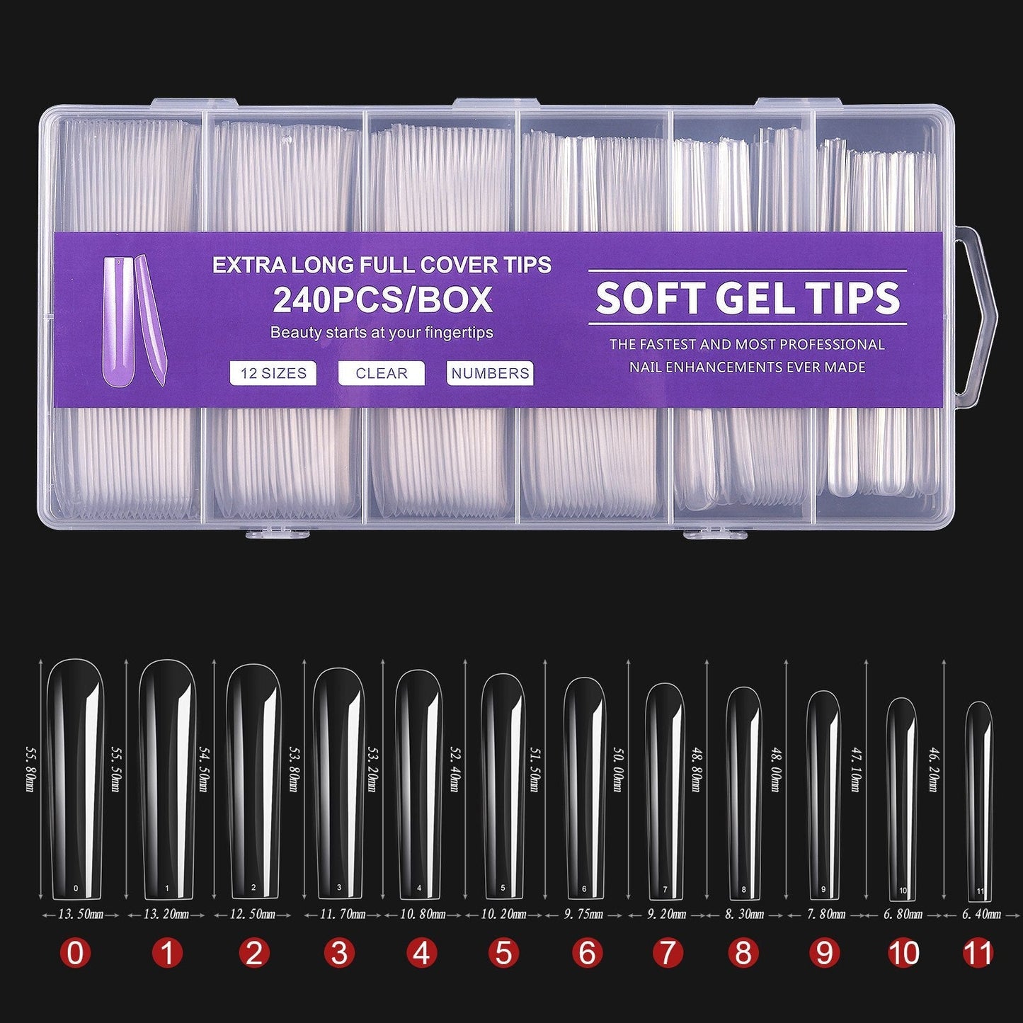 240pcs Long Half Extra False Nail XXXL Full Cover Nail Tips Transparent Press on Acrylic Salon Supply False Nails Nail Art Tool
