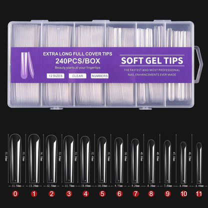 240pcs Long Half Extra False Nail XXXL Full Cover Nail Tips Transparent Press on Acrylic Salon Supply False Nails Nail Art Tool