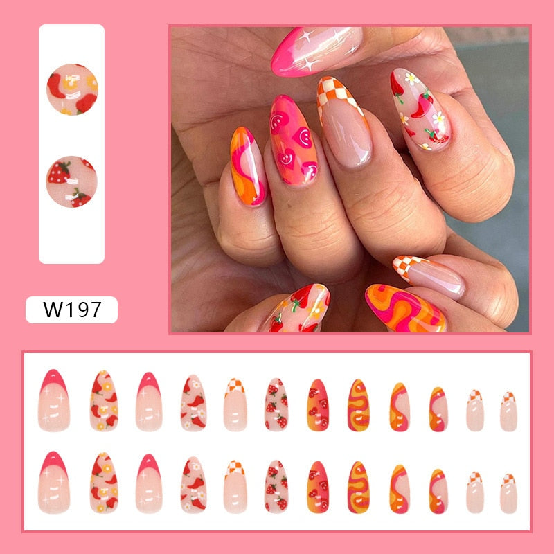 24P Removable Ballerina Press On Nail Art Long Round Head Fake Nails Full Cover Artificial Wearing Reusable False Nails Finished