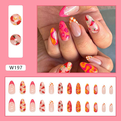 24P Removable Ballerina Press On Nail Art Long Round Head Fake Nails Full Cover Artificial Wearing Reusable False Nails Finished